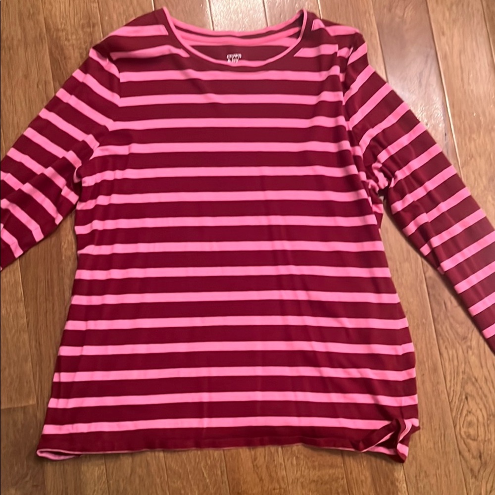 Crown & Ivy Striped Long Sleeve Top in Pink and Red